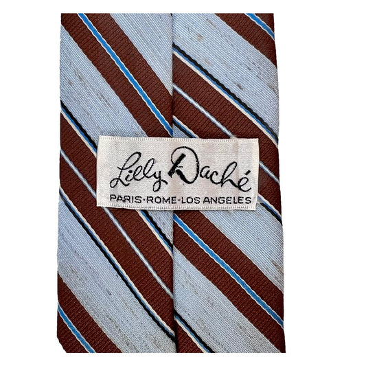 Lilly Daché Vintage Wool & Silk Men’s Necktie 3 x55”Blue & Brown Striped Texture