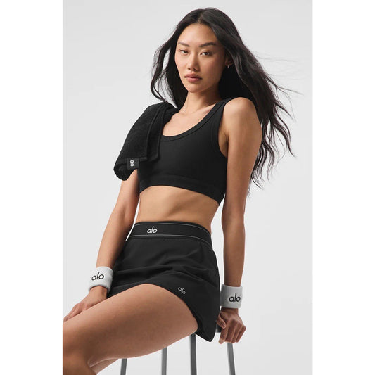ALO YOGA Wellness Bra (S) Ribbed Black Crop Wide Strap Full Coverage Cups