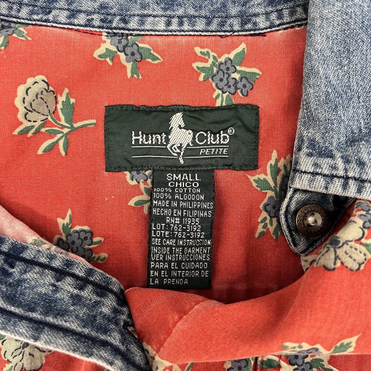 Hunt Club (S) Sleeveless Button Up Women Denim Red Floral Rodeo Western Festival
