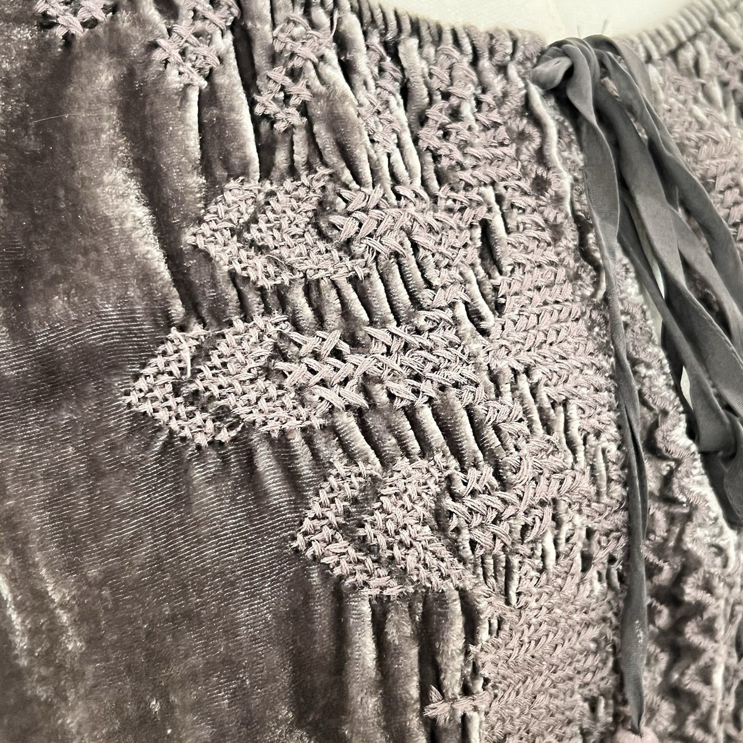 Johnny Was (S) Grey Velvet Peasant Blouse Silk Blend Tunic Top Gray Boho Tassle