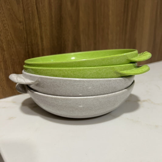 Branchell Melmac Lugged Soup Bowls Color-Flyte Royale Spray Lime & Mist Grey