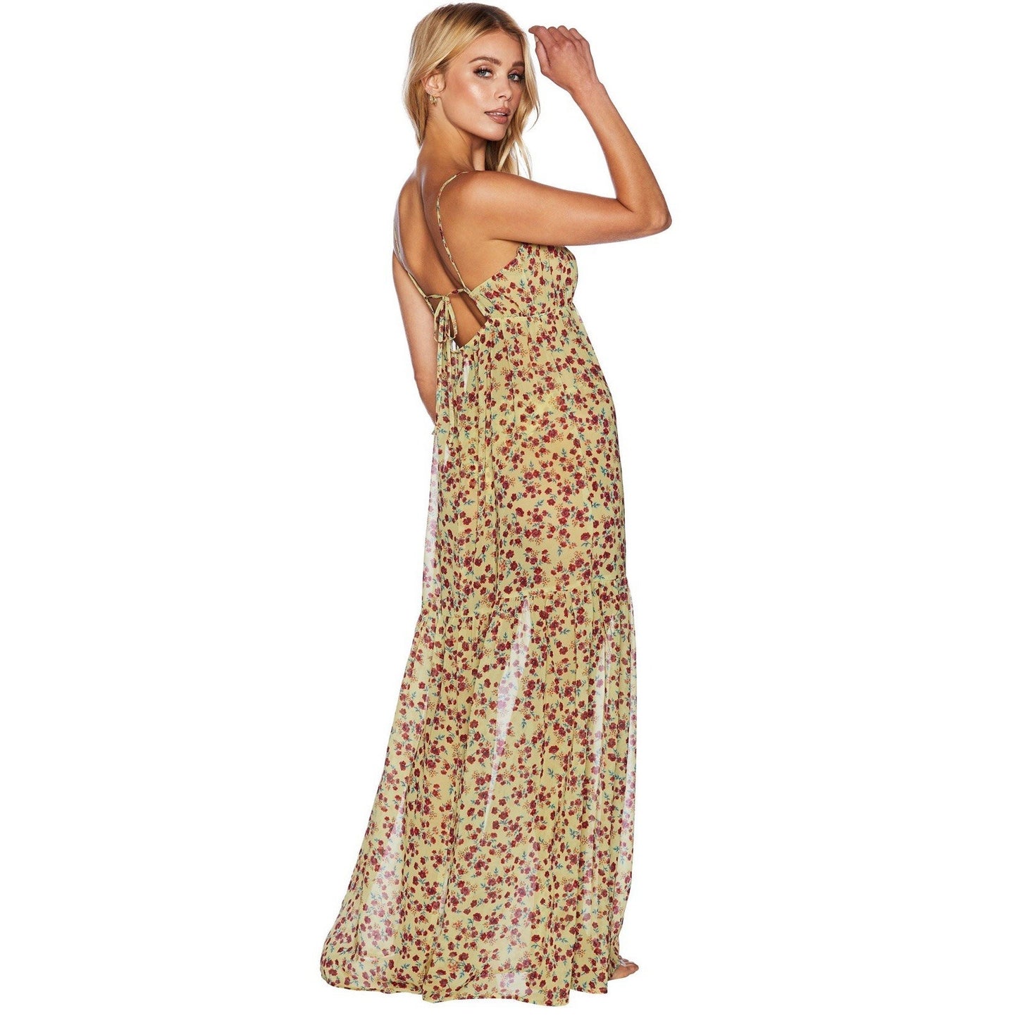 $164 Beach Riot (S) Malia Sheer Maxi Swim Coverup Yellow Floral Beach Dress