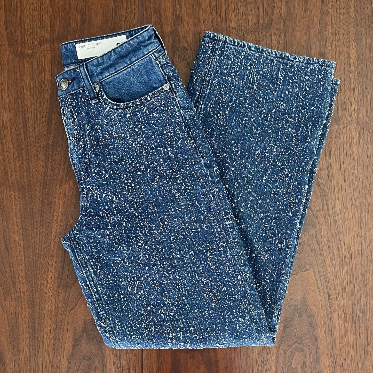 rag and bone Jeans 25 (fits 30”) Logan Mid-Rise Wide Leg Midtweed Blue Textured