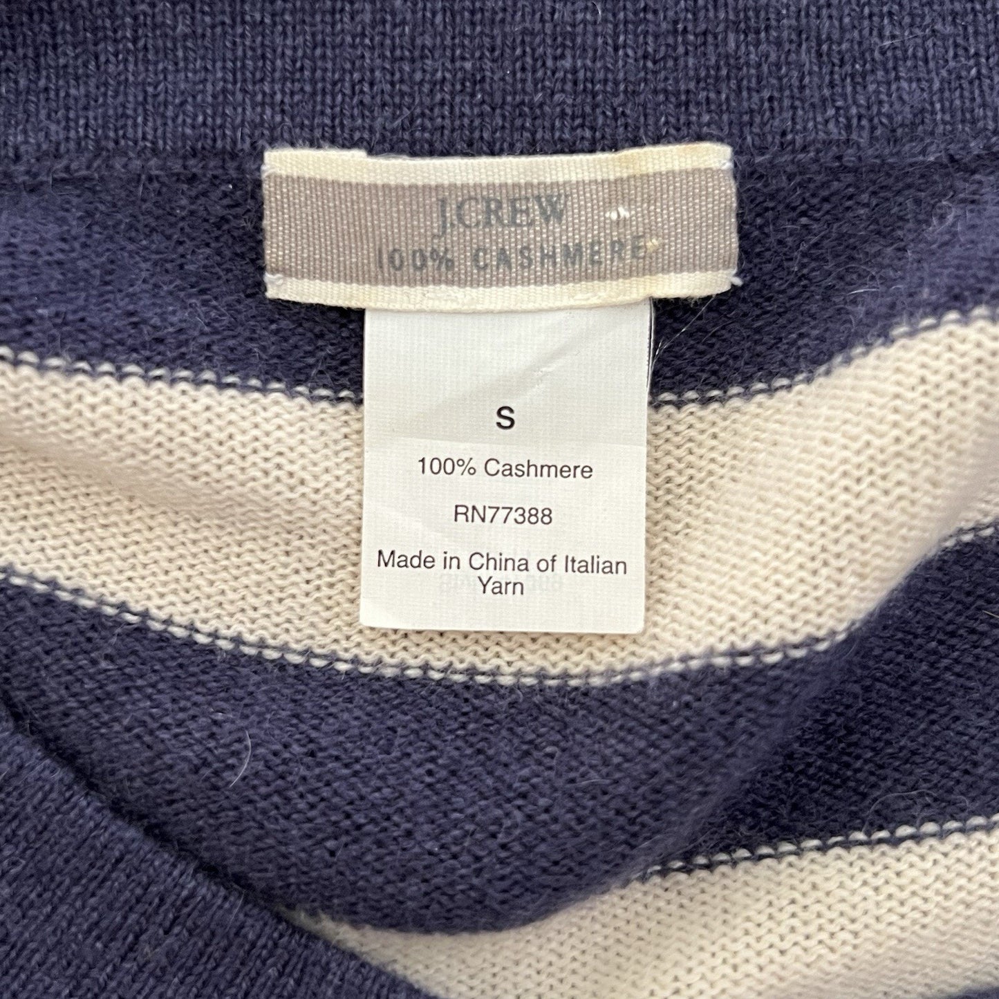 Cashmere J. Crew Sweater Small Pullover Breton Rugby Stripe Long Sleeve Preppy