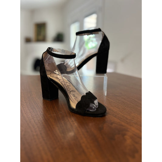 Sam Edelman Odila Black Suede Scalloped Block Heel Sandals Womens 7