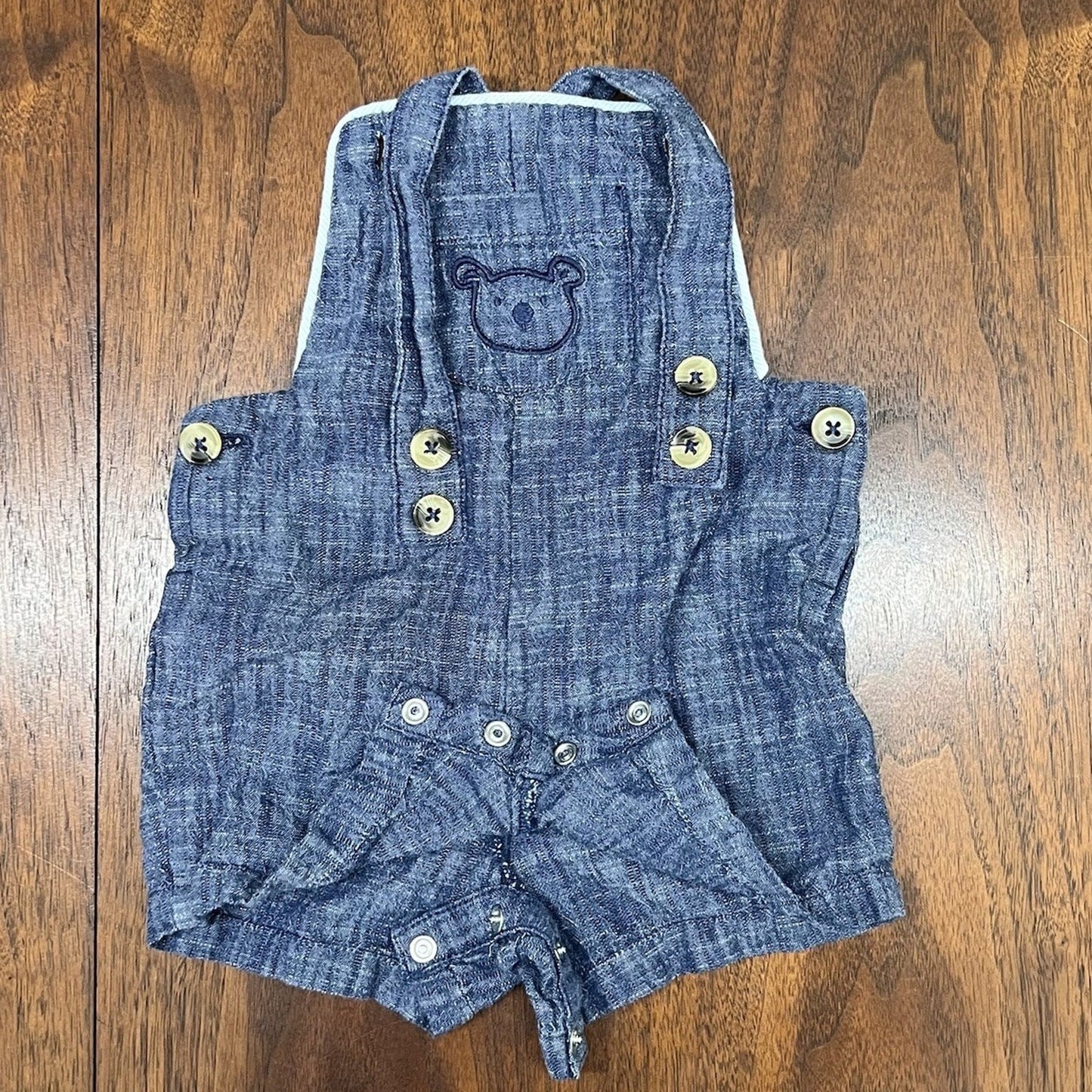 Tommy Bahama Baby Boy Overalls 3-6 Mo Blue Cotton Embroidered Bear Linen Look