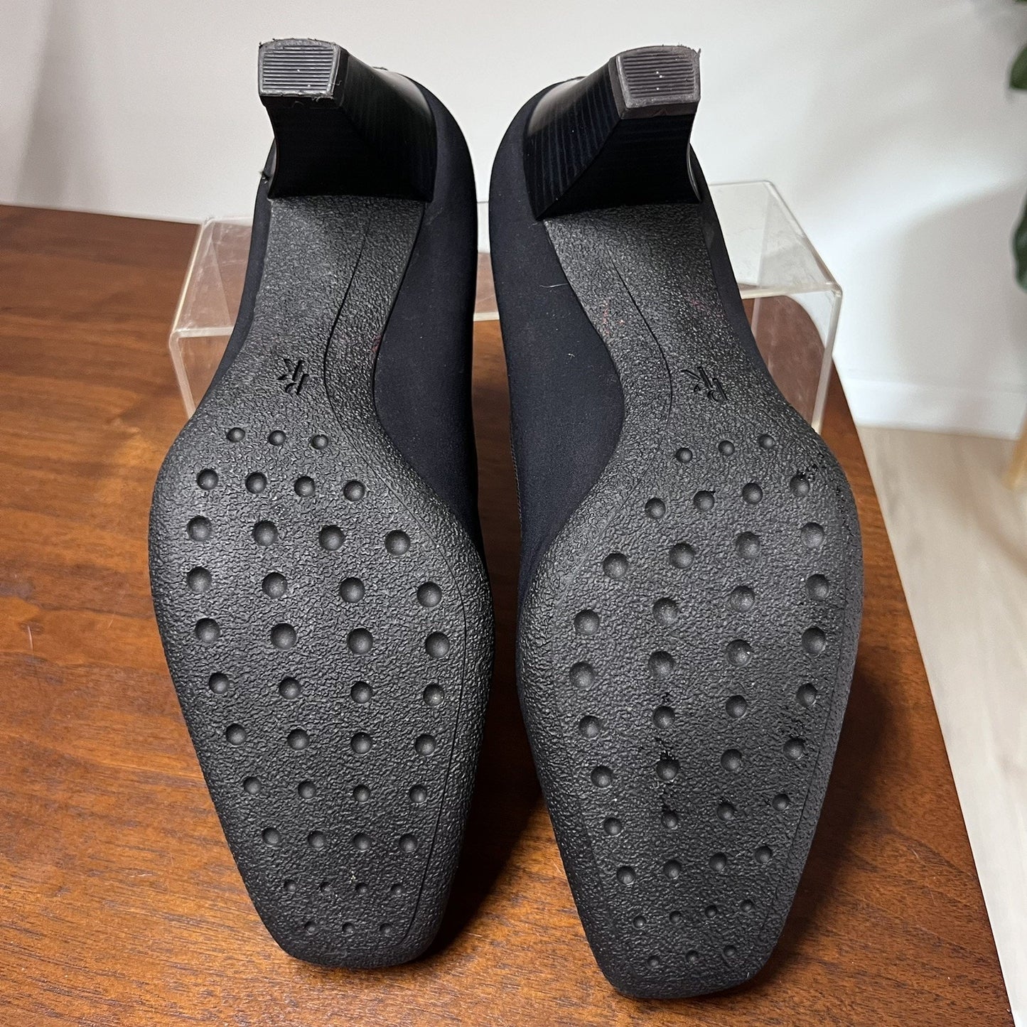 NEW Peter Kaiser 7.5 Black Pumps Fabric Leather Square Toe Cone Heel Shoe