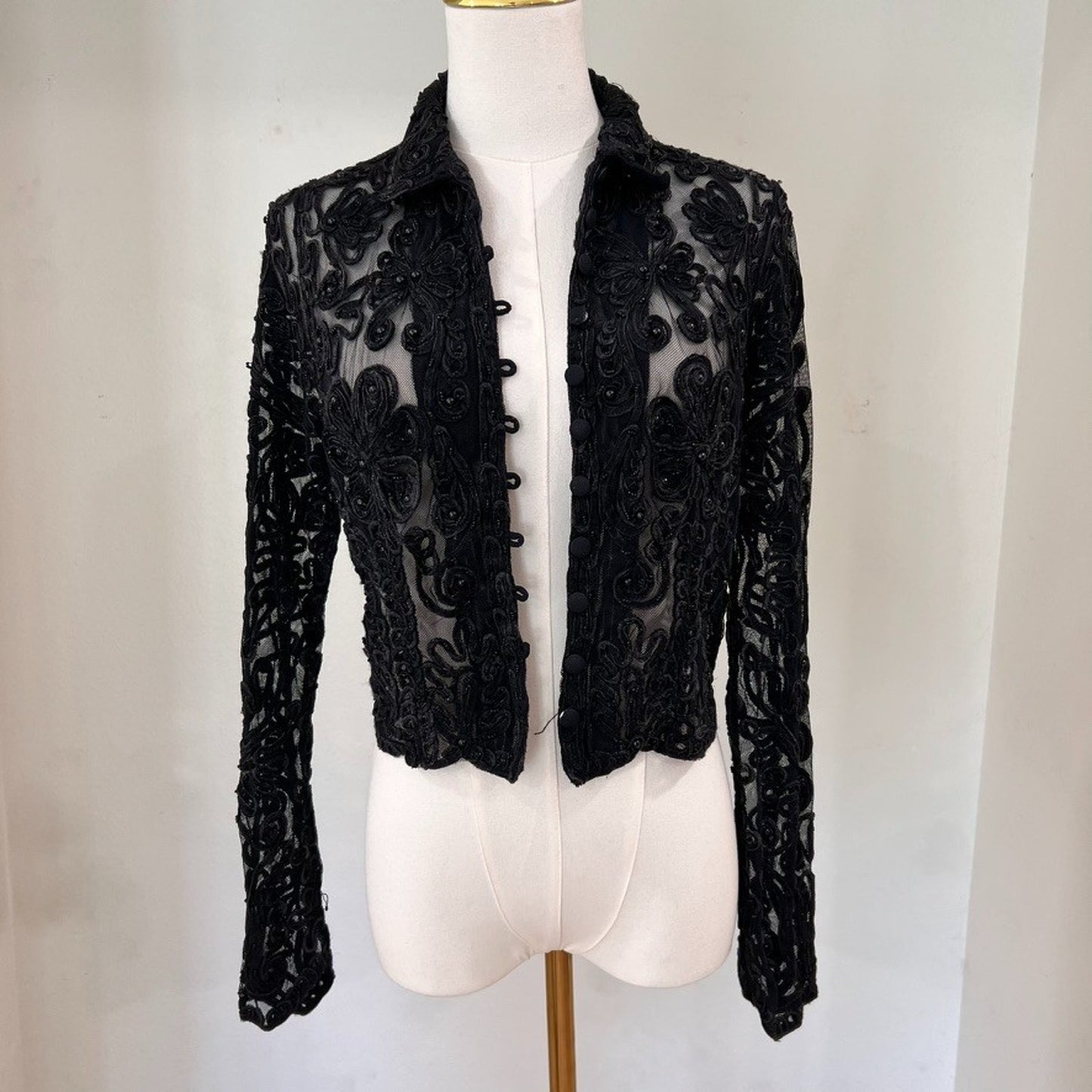 Vintage Cache (L) Statement Button Up Top Goth Drama Glam Mob Wife Couture Bead