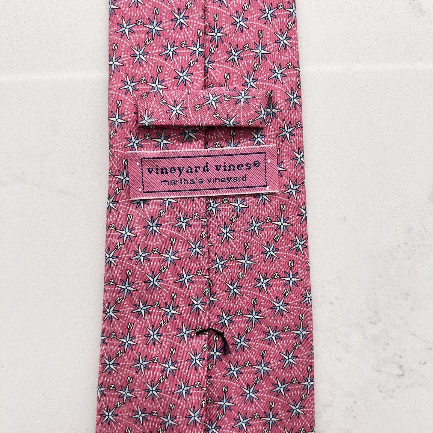 Vineyard Vines Handmade 100% Silk Pink Tie Cardinal Compass Nautical Preppy