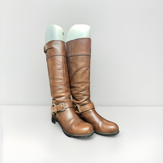 Prada Women’s 4911 Knee High Brown Leather Riding Boots Sz. 5 With Buckles