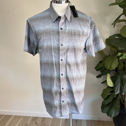NWT Travis Mathew XL Blue Gray Gradient Stripe Button-Up Polo Cotton Shirt