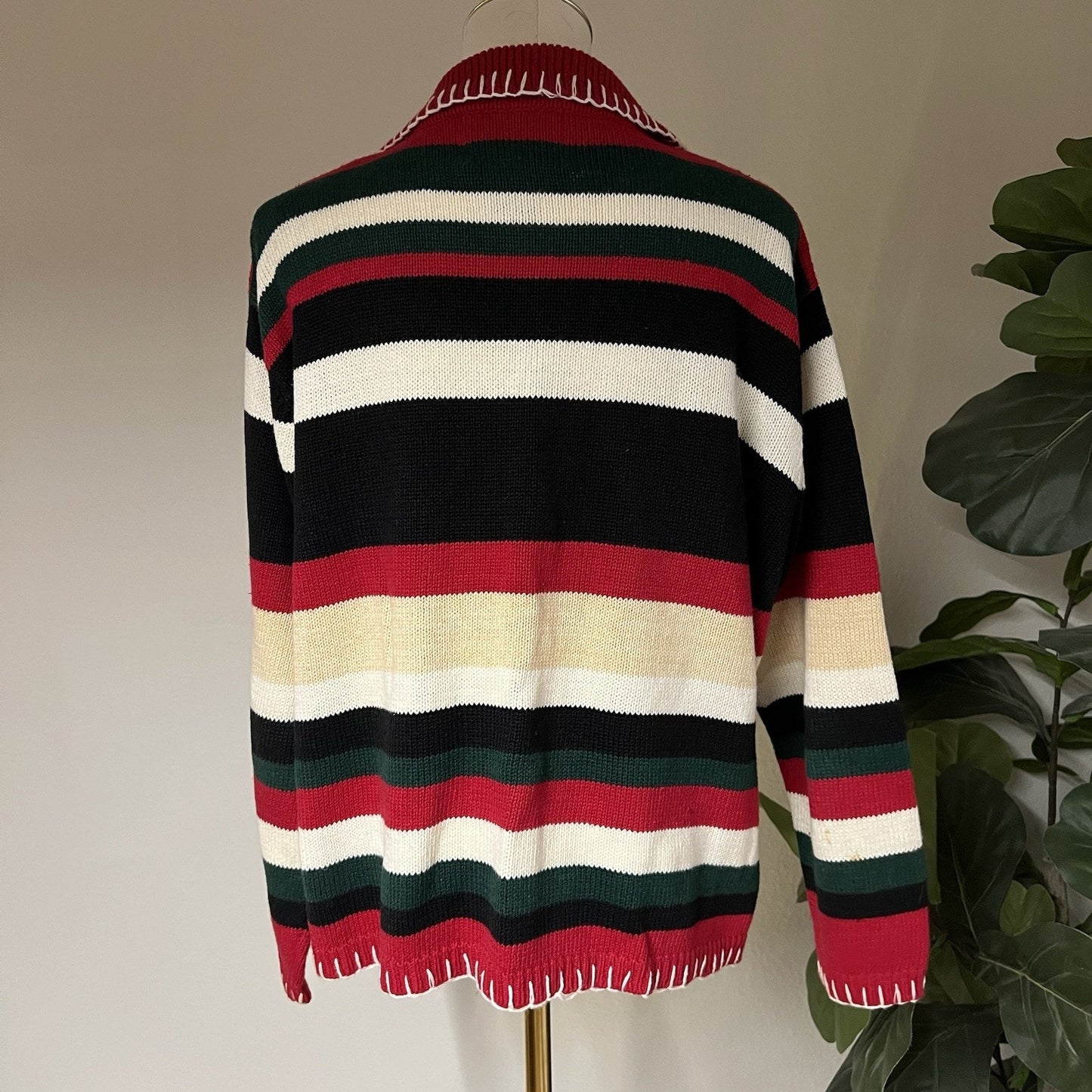 90s Ugly Christmas Sweater (L) Full Zip Knit Embroidered Snowman Tiara Int.