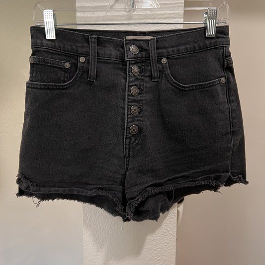 Madewell Women Shorts 27 Black Denim Boyshorts Button Fly High Rise Raw Hem