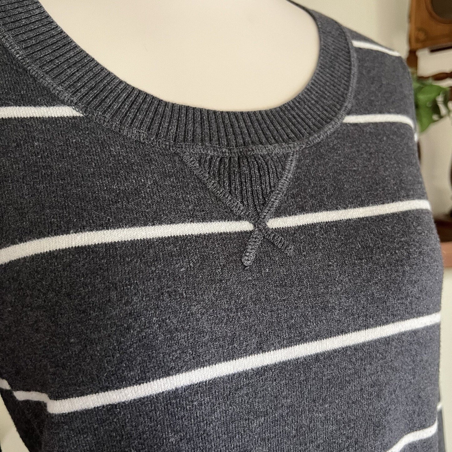 Banana Republic L Striped Midi Sweater Dress Cotton/Angora Elbow Patch Preppy