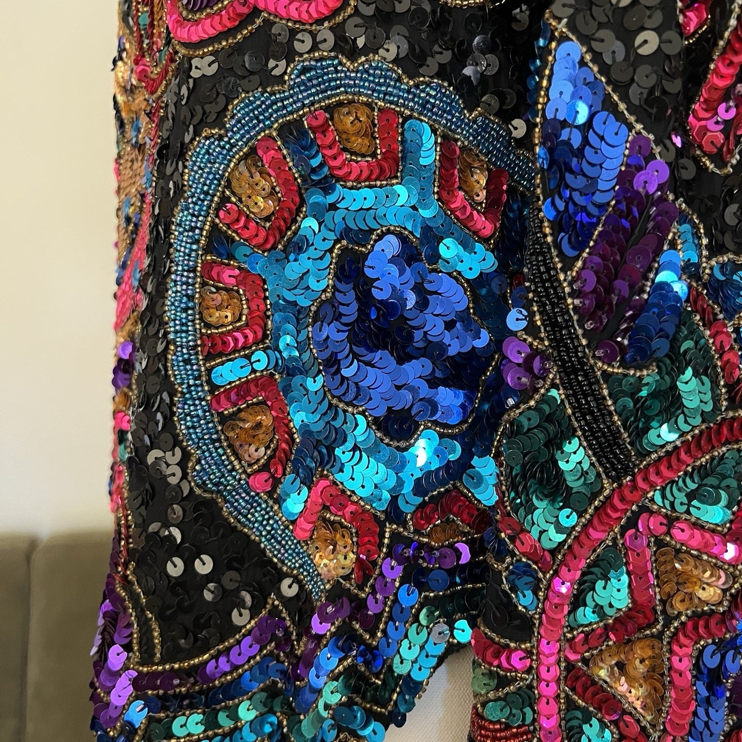 Laurence Kazar Top (L) 80s Glam Sequin Beaded Maximalist Statement Bold Party