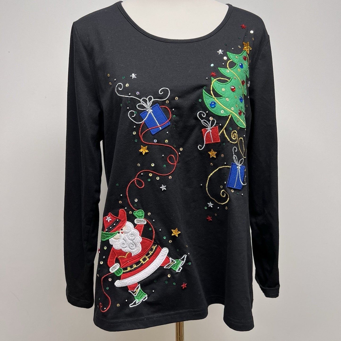 Christmas Holiday XL Top Santa Rodeo Country Western Sequin Embroidered Granny
