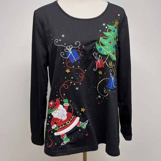 Christmas Holiday XL Top Santa Rodeo Country Western Sequin Embroidered Granny
