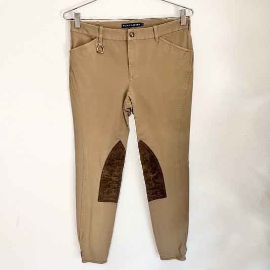 Ralph Lauren (8) Ponte Palermo Hudson Twill Jodhpur Leather Khaki Riding Pants