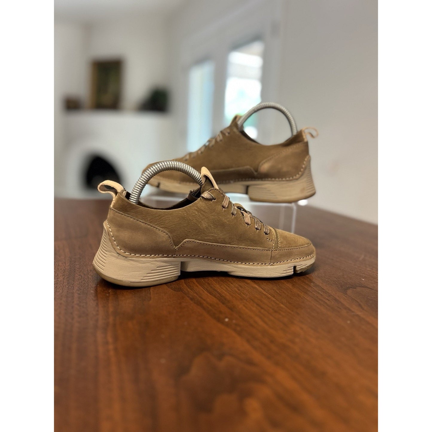 Clarks Trigenic Flex Sneakers Khaki Suede Leather Comfort Low Top Size 6 UK 3.5