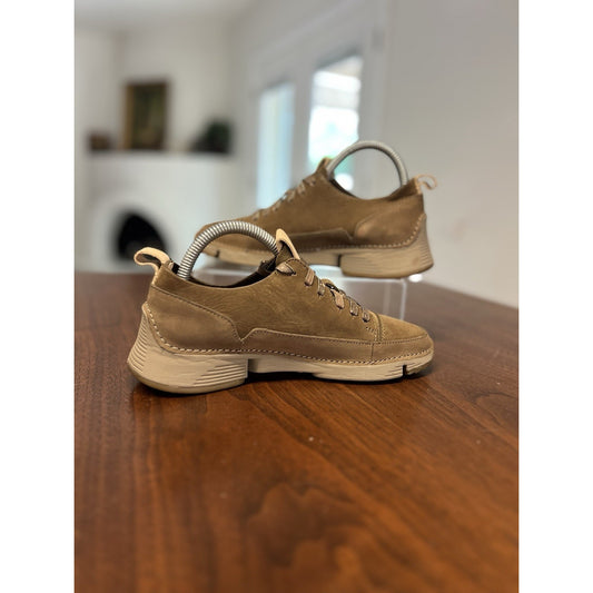 Clarks Trigenic Flex Sneakers Khaki Suede Leather Comfort Low Top Size 6 UK 3.5