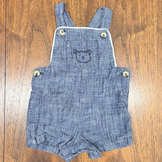 Tommy Bahama Baby Boy Overalls 3-6 Mo Blue Cotton Embroidered Bear Linen Look