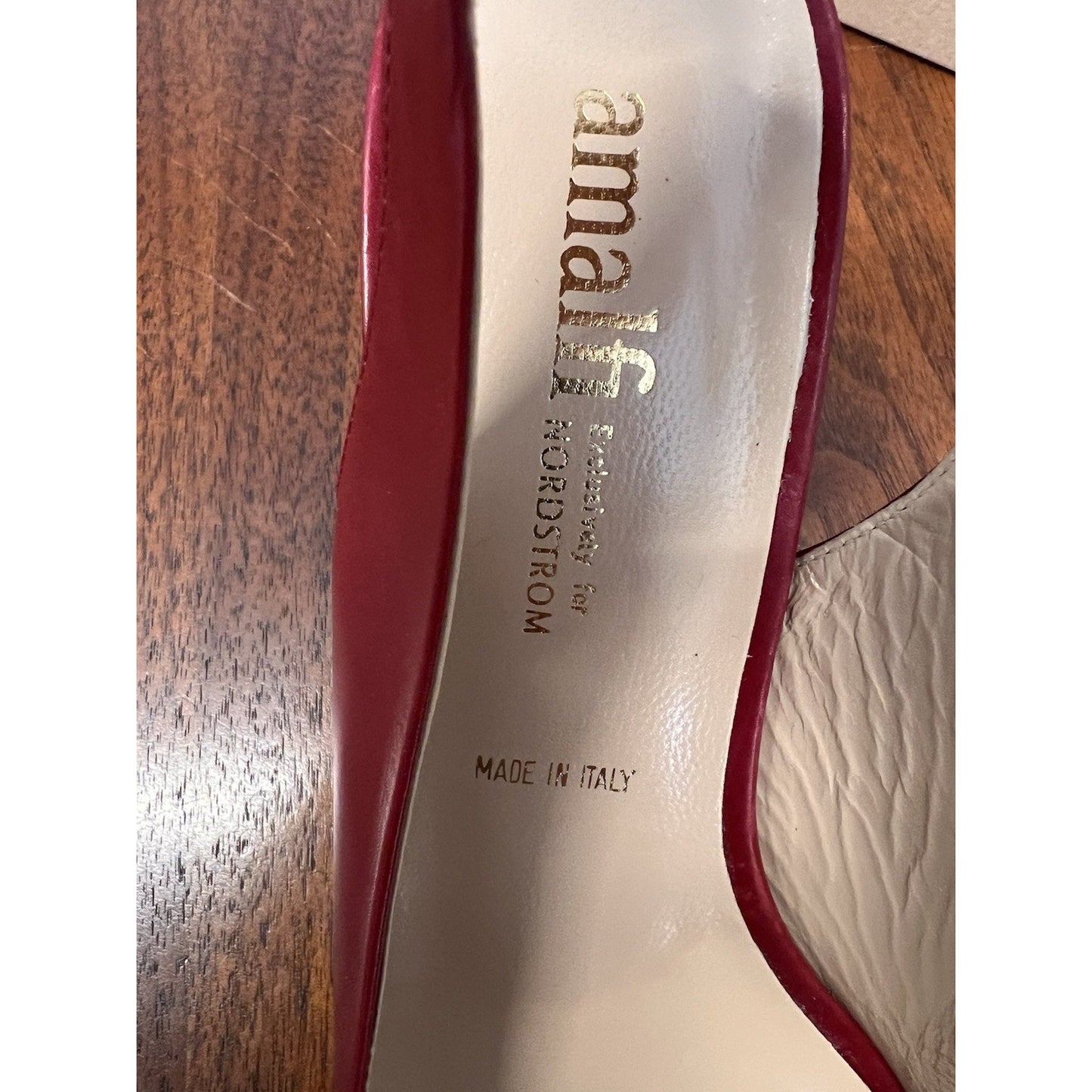Amalfi Gabby Wine Leather Pump Open Toe Sling Back Bow Women’s Size 7