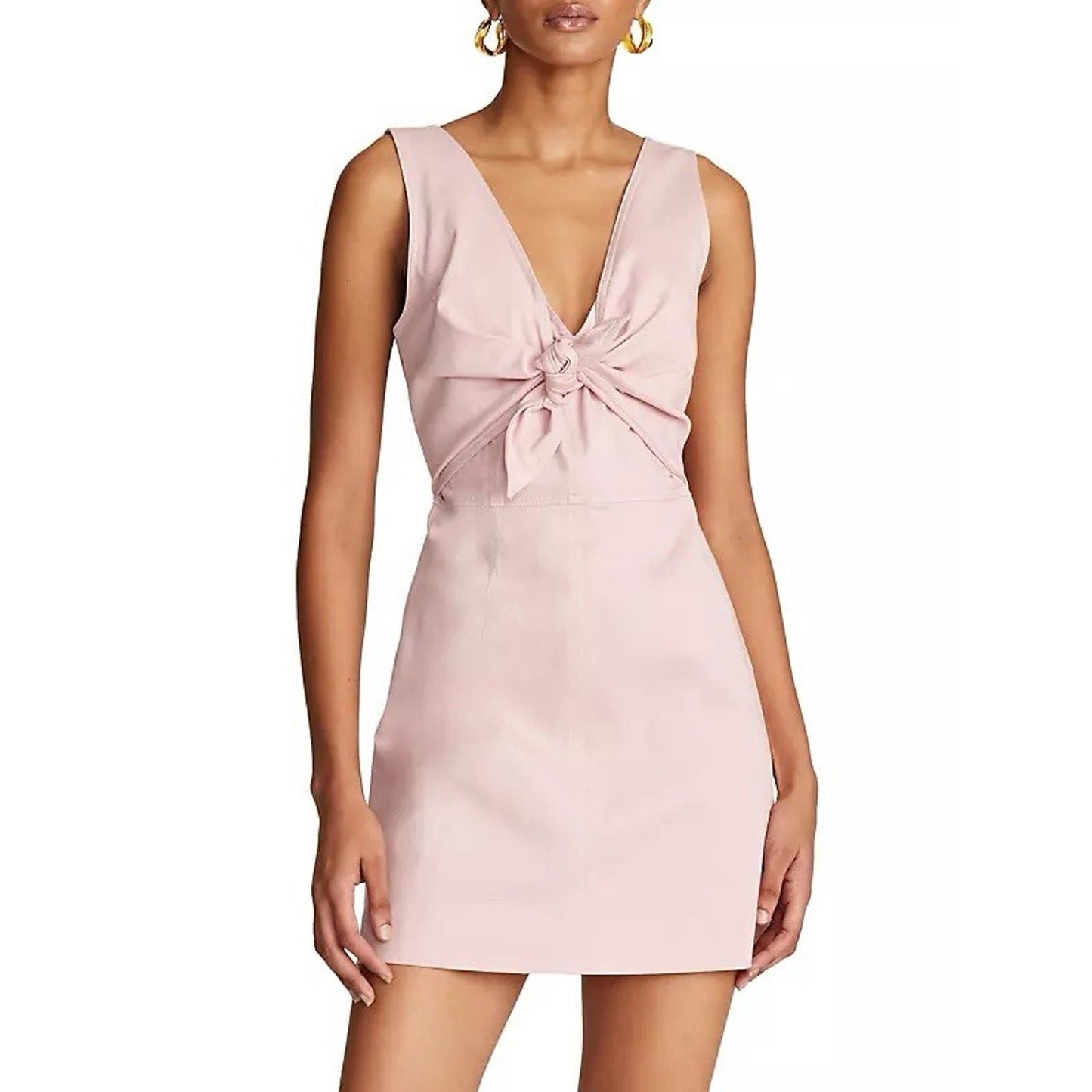 NWT $445 (12) Halston A-line Minidress Twist Front Designer Preppy Baby Pink