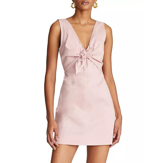 NWT $445 (12) Halston A-line Minidress Twist Front Designer Preppy Baby Pink