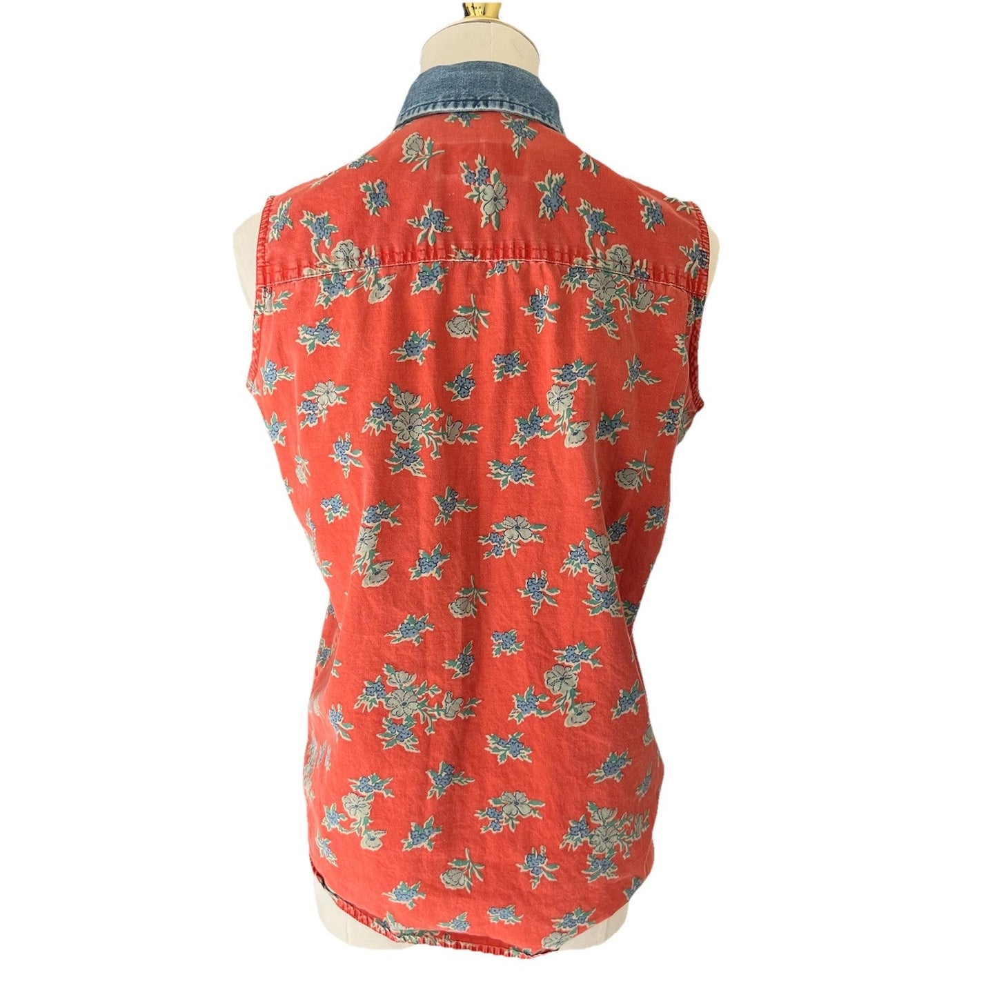 Hunt Club (S) Sleeveless Button Up Women Denim Red Floral Rodeo Western Festival