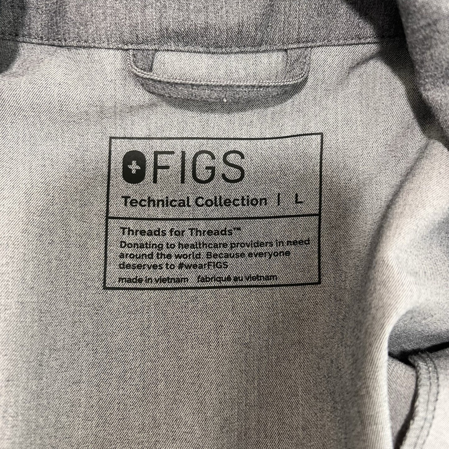 FIGS Nala Scrub Polo Top (L) Long Sleeve Graphite Grey Collar Womens