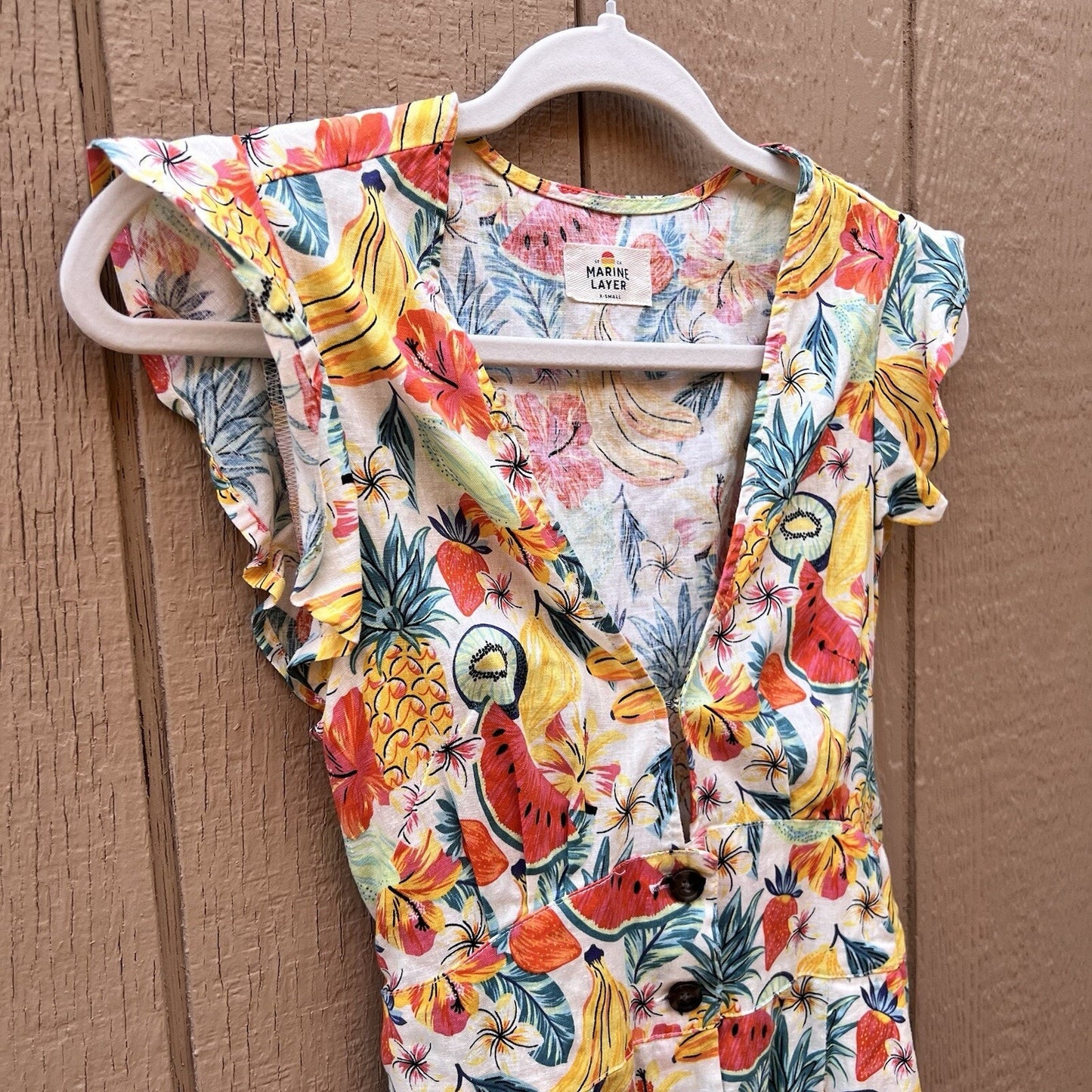 XS Marine Layer Camila Hemp Blend Romper Tropical Beach Summer Playful Ruffle