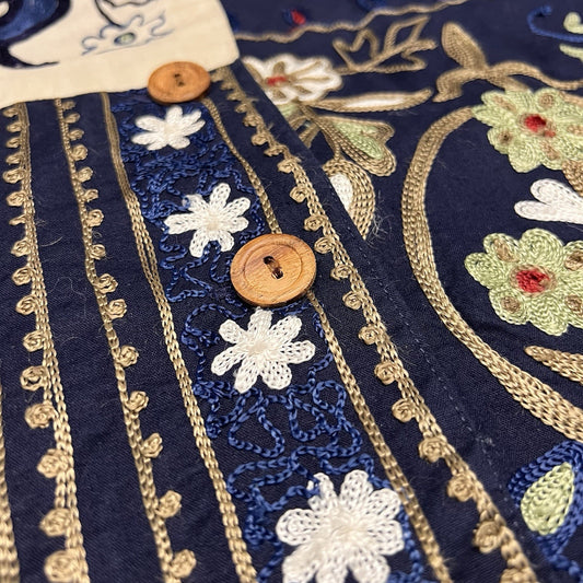 Vintage Boho Folk Art Embroidered Unisex Vest Bird Floral Festival Retro Unique