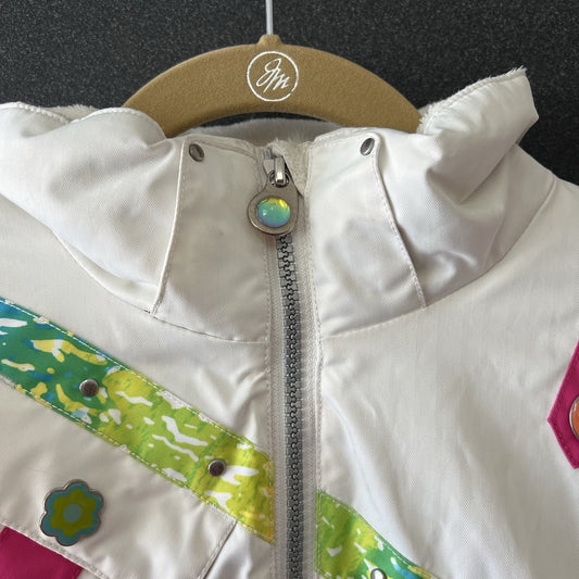 OBERMEYER Quinn Ski Snowsuit One Piece Girls (7) I-Grow Extended Retro Rainbow