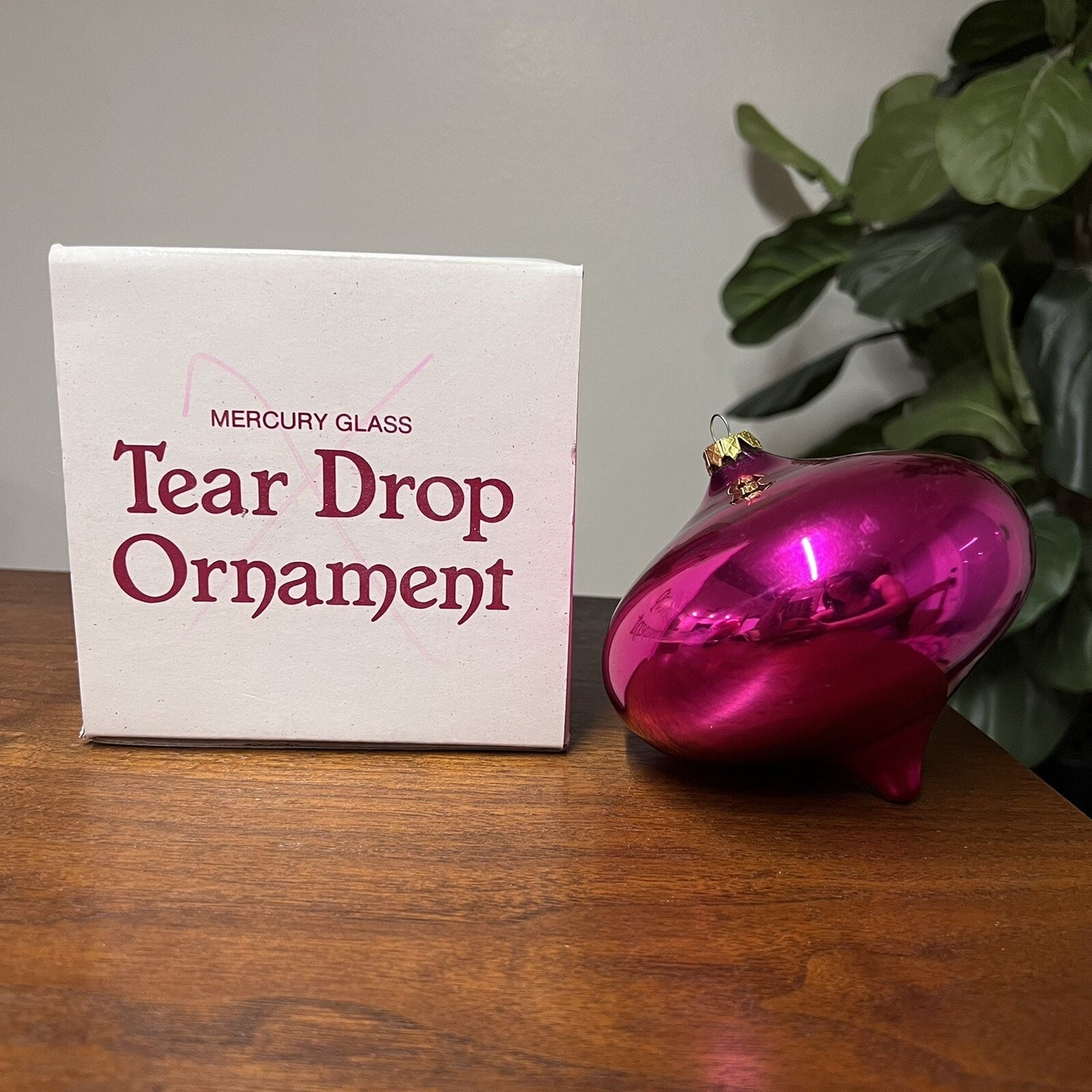 Handblown Department 56 Pink 5” Mercury Glass Tear Drop Ornament #4829-1