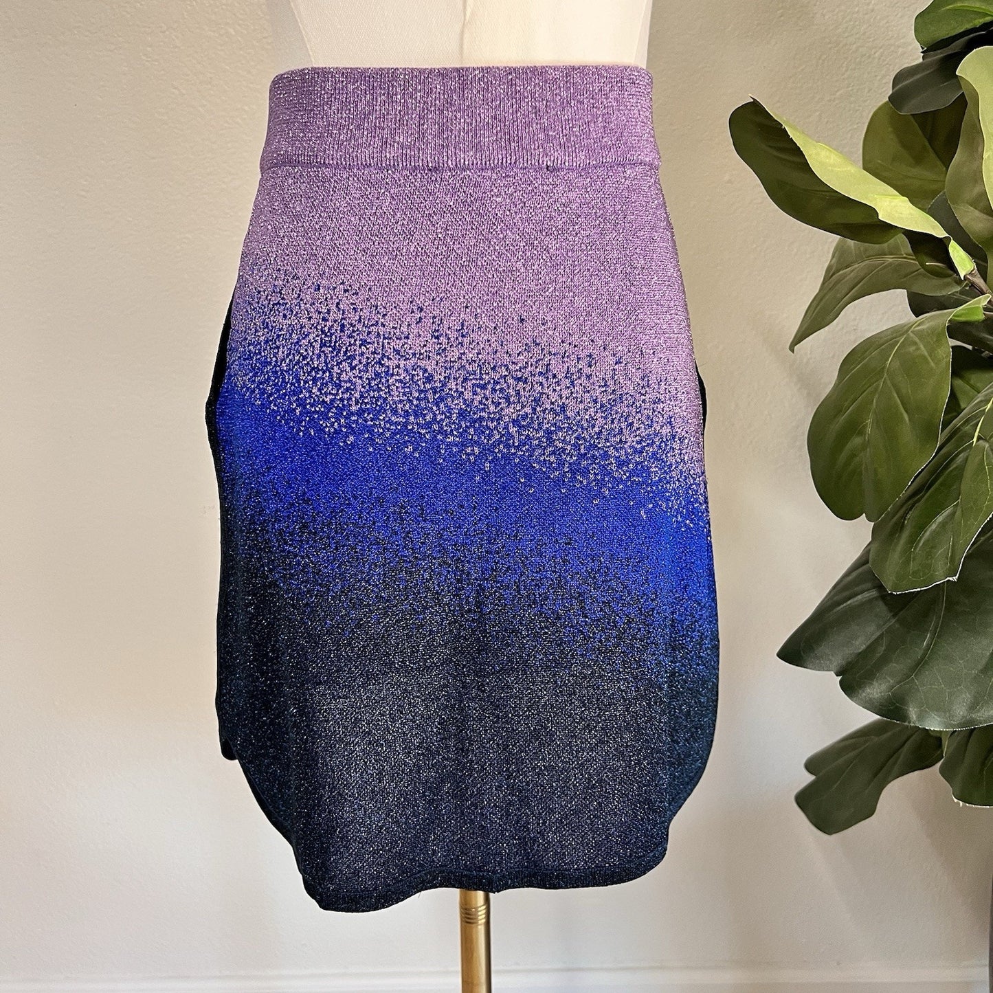 maje Miniskirt Purple Blue Ombré Going Out Metallic Shimmer Sparkle Zip Up Party