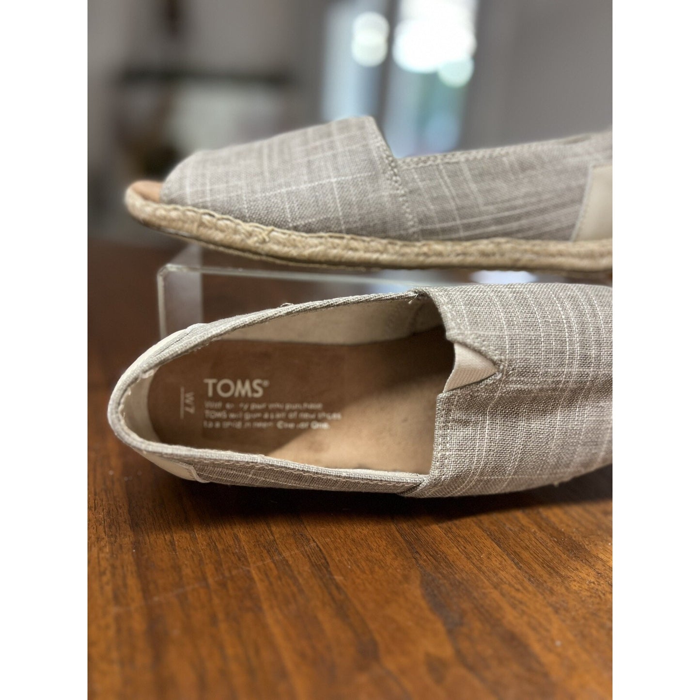 TOM'S Alpargata Beige Open Toe Flats Jute Espadrille Shoes Women's Size 8W