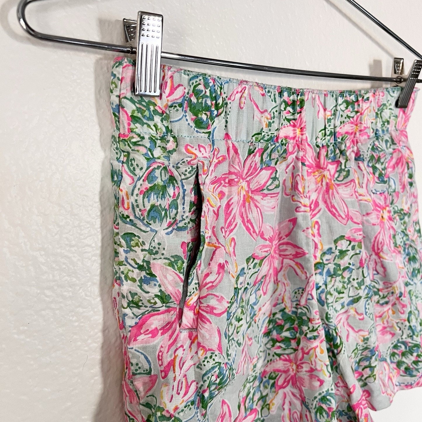 XXS Lilly Pulitzer Lilo Linen Shorts 2XS So Shellegant Floral Pull On 4" Inseam