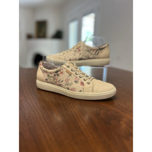 ECCO Soft 7 Limestone Powder Floral Leather Lace Up Womens Shoes Size 8.5