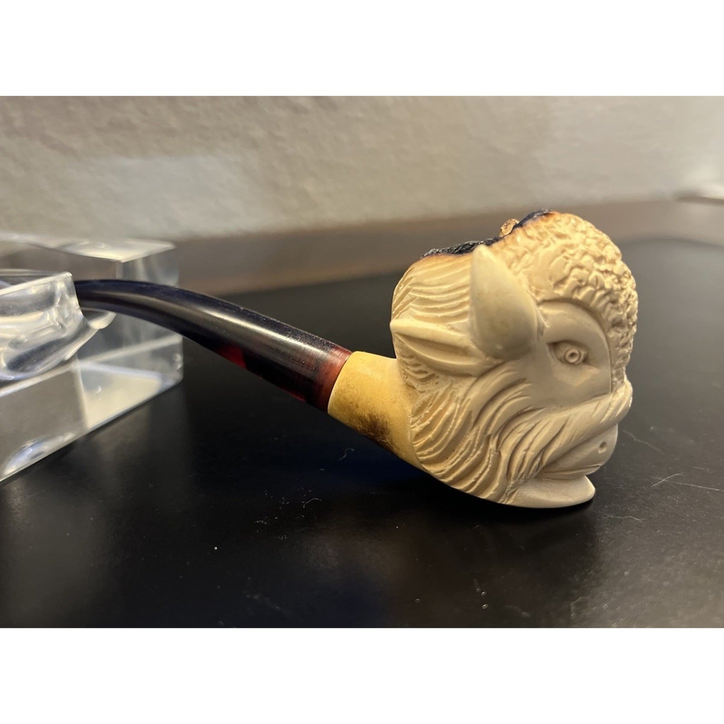 Vintage Meerschaum Buffalo Figure Estate Tobacco Pipe