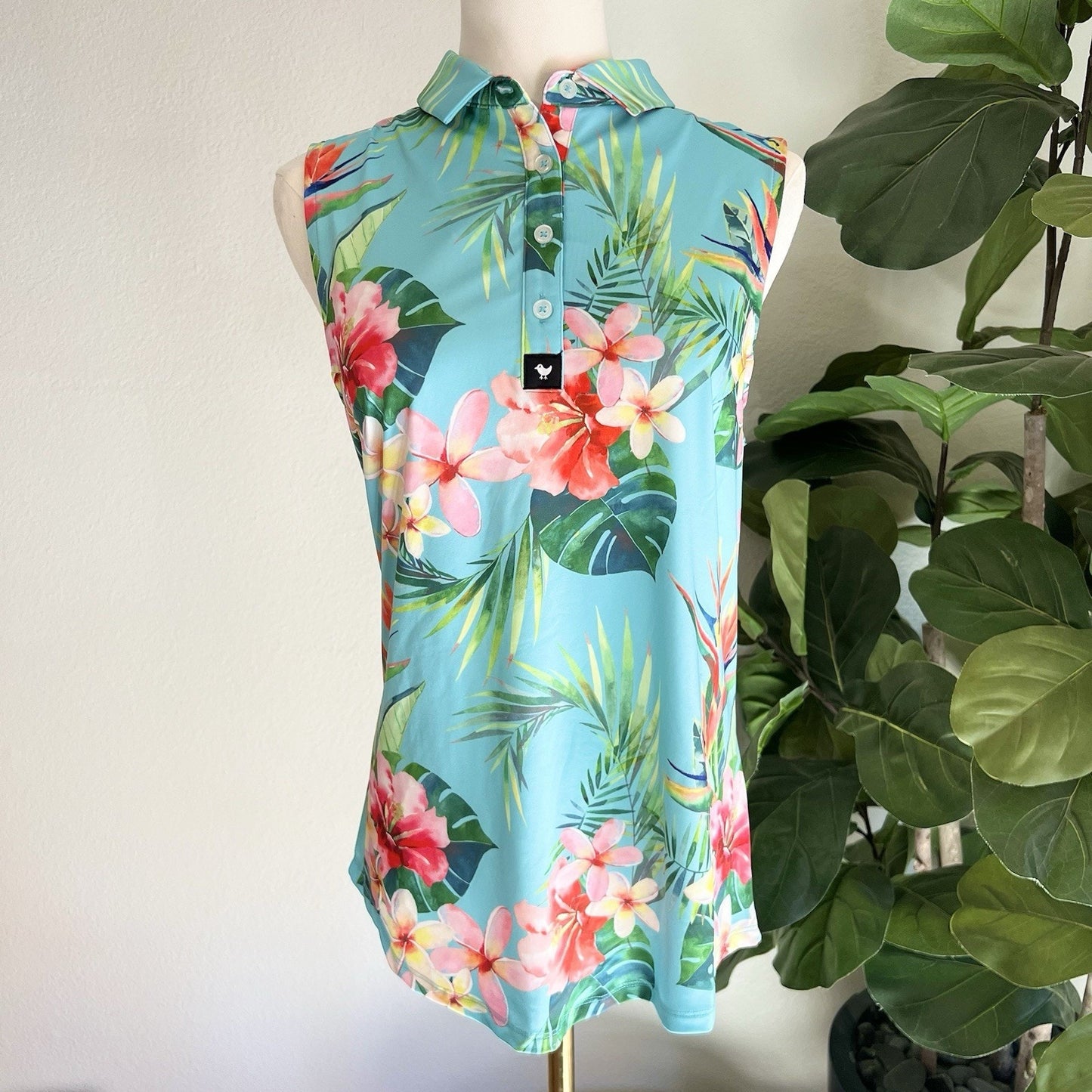 NWT Bad Birdie Womens (M) Sleeveless Tropical Floral Golf Sun Protection