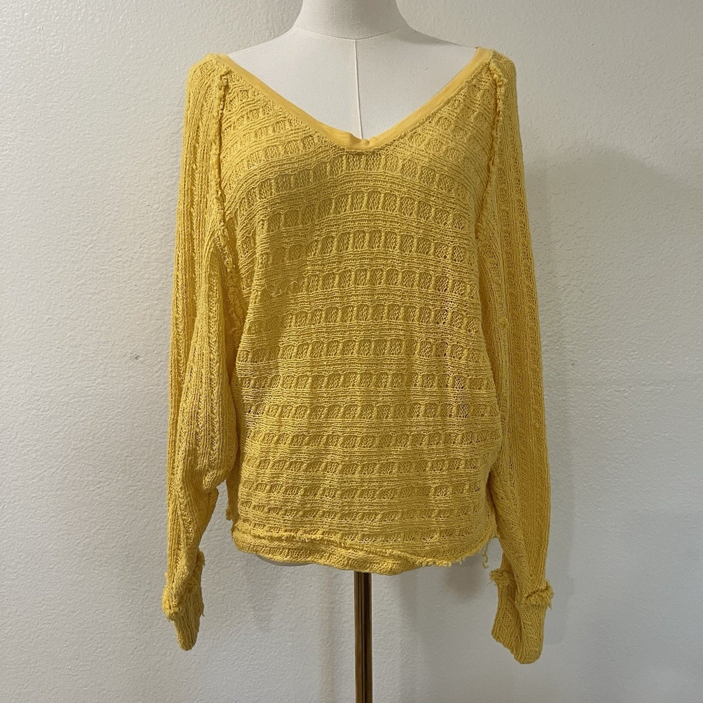 Free People Crochet Sweater (S) Slouchy Oversized Coastal Open Knit Beach Dolman
