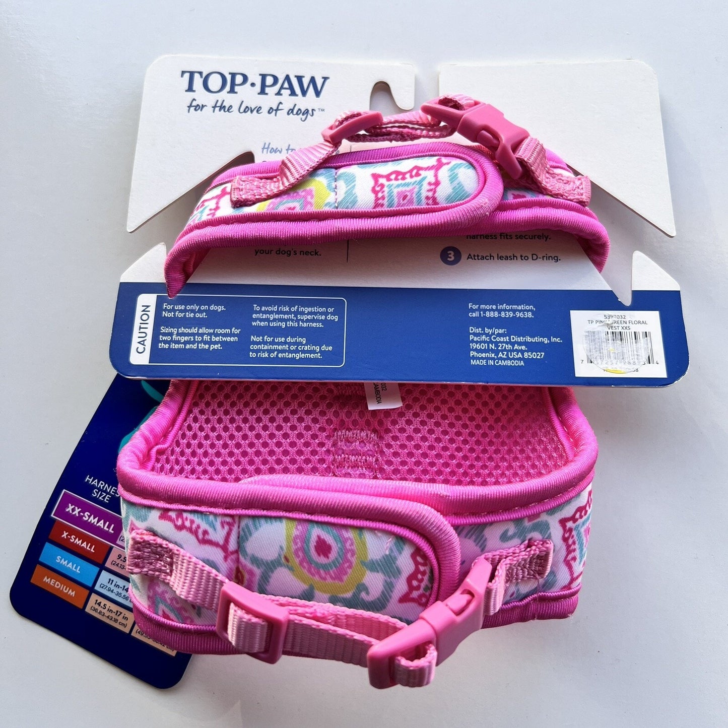 NWT XXS Dog Puppy Soft Comfort Vest Harness Top Paw Pink Cute Girly Floral