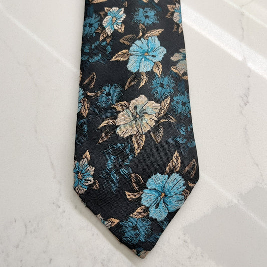 Van Heusen Classic Collection Tie Tropical Muted Blue Floral Made In USA