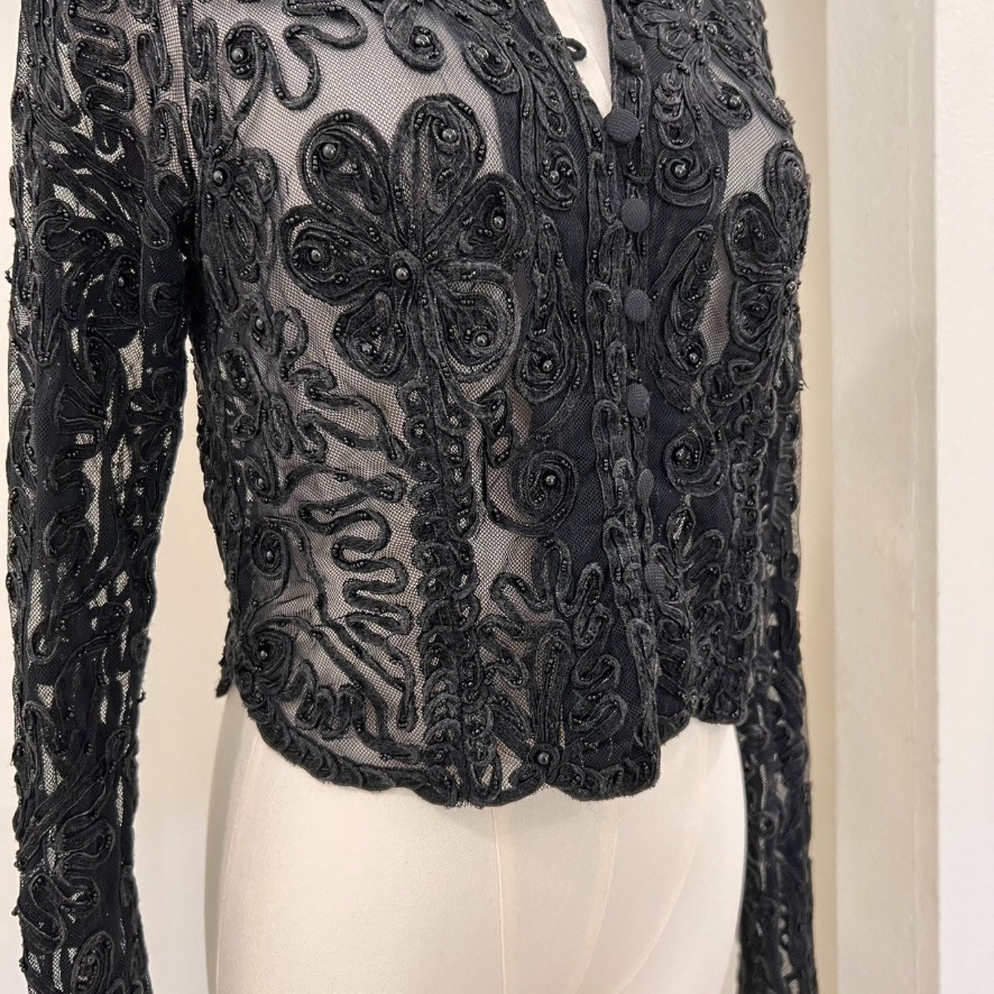 Vintage Cache (L) Statement Button Up Top Goth Drama Glam Mob Wife Couture Bead
