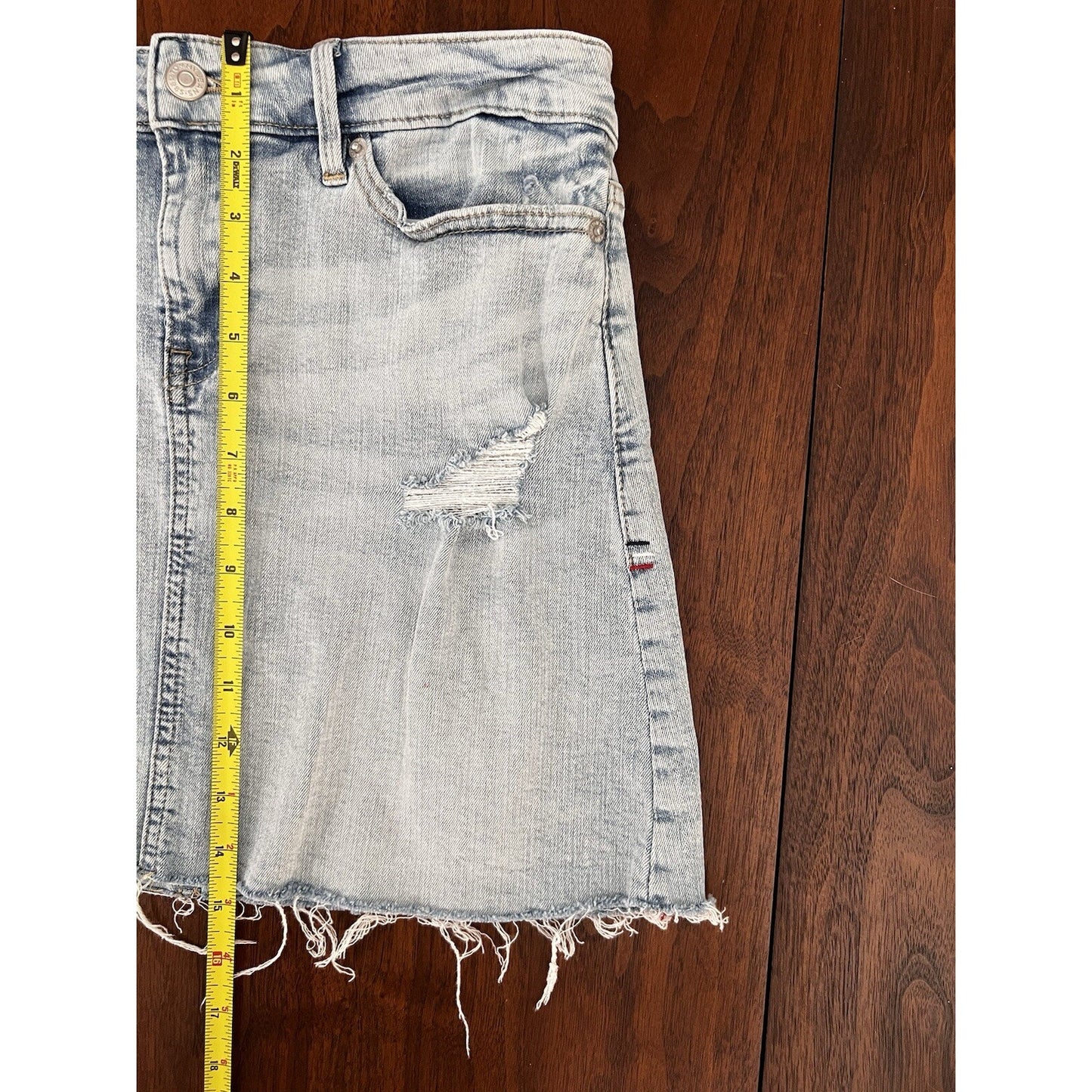 Tommy Jeans Distressed Cutoff Denim Miniskirt Size 0/25 Hilfiger Logo Y2K Vibes