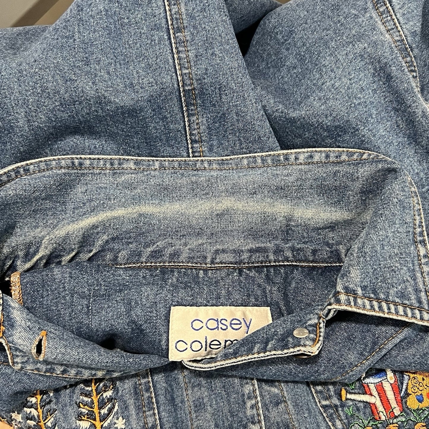 Vintage Casey Coleman Shacket (L) Jean Denim Embroidered Four Seasons Kitsch