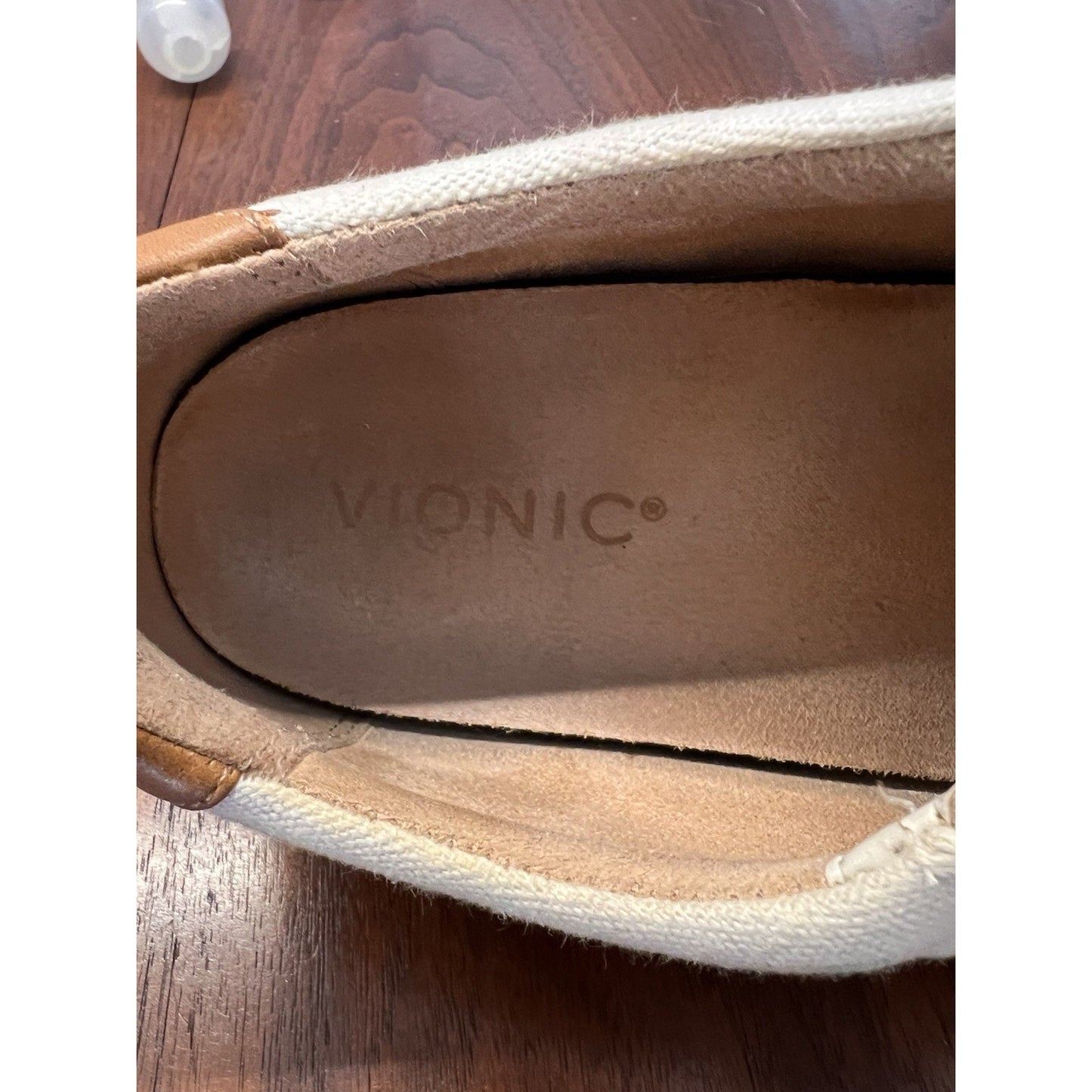 Vionic Essence Mayra Suede & Canvas Crème Tan Side Zipper Sneakers Women’s Sz. 8