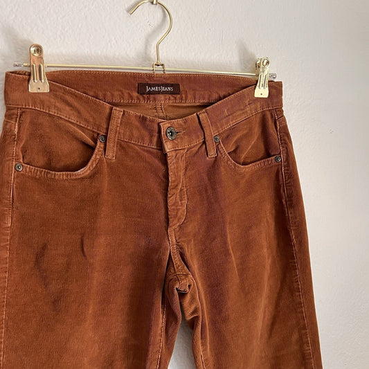 James Jeans Corduroy Pants 31 Classic Rust Brown Skinny Boho Retro Vintage