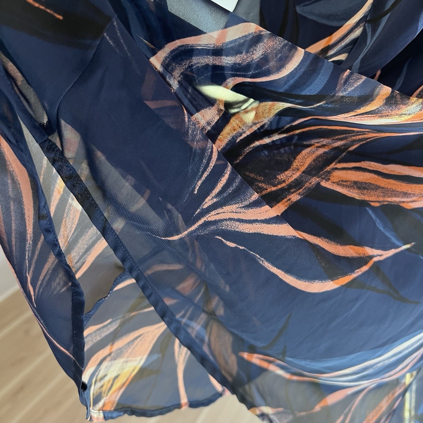 ASTR (L) Halter Scarf Neck Chiffon Overlay Shift Dress Keyhole Floral Sheer
