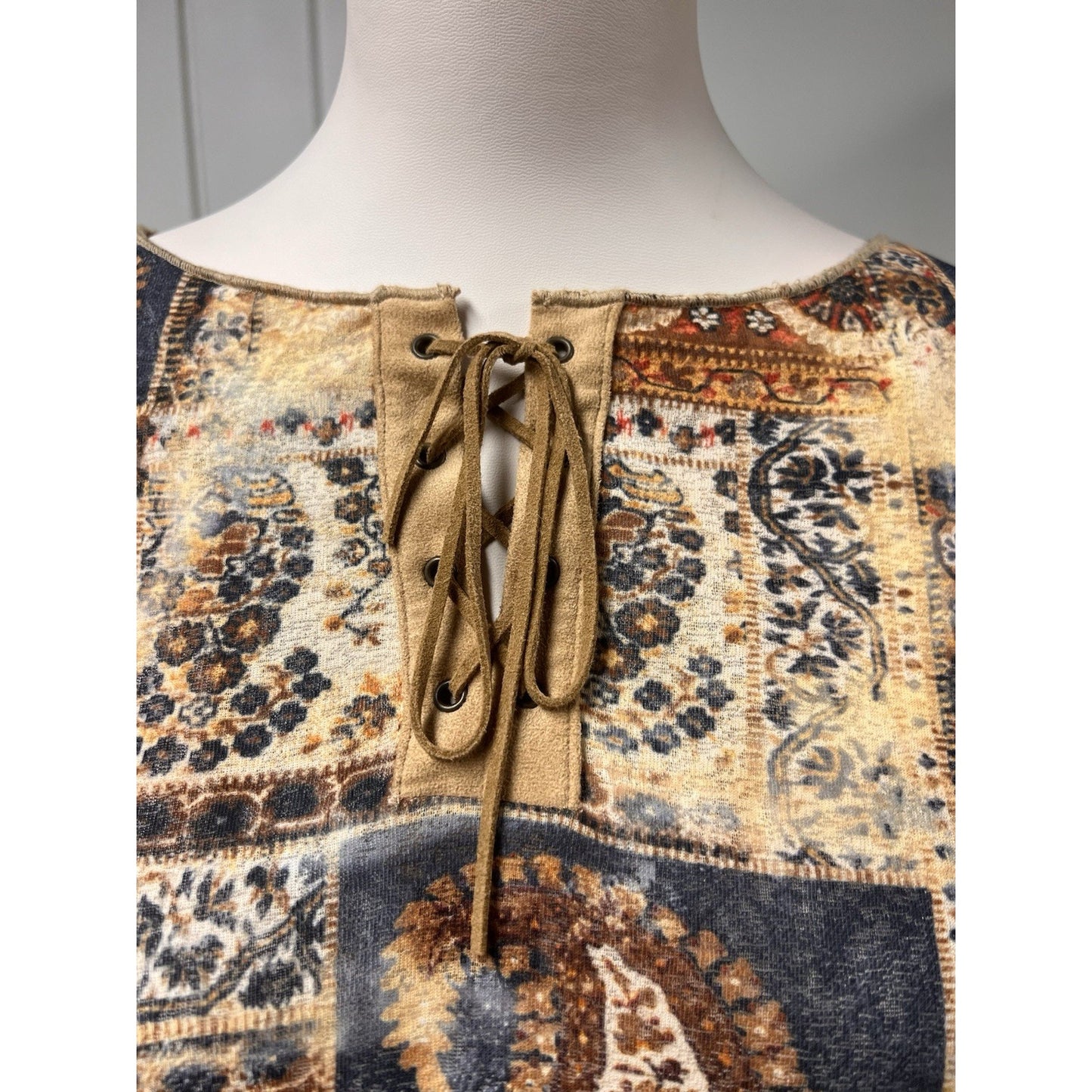 Vtg Nancy Bolen City Girl Patchwork Paisley Skirt Top Set XL Boho Lace 2pc USA